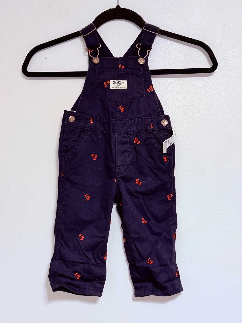 OshKosh Baby/Toddler Denim Overalls Dark Blue with Cherries Size 12 Months NWT